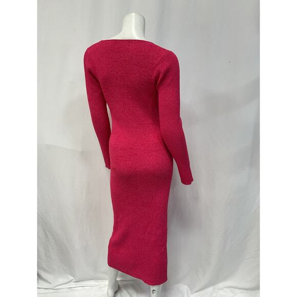 Ganni 'M�lange' Pink Knit Long Sleeve Midi Dress Size M - Picture 3 of 5